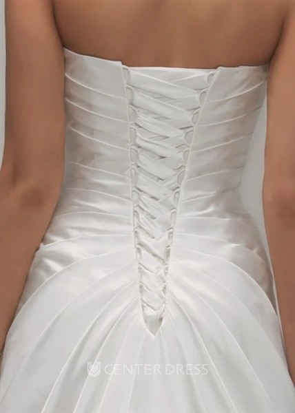 A-Line Strapless Beaded Maxi Satin Warm Wedding Dress With Criss Cross And Broach