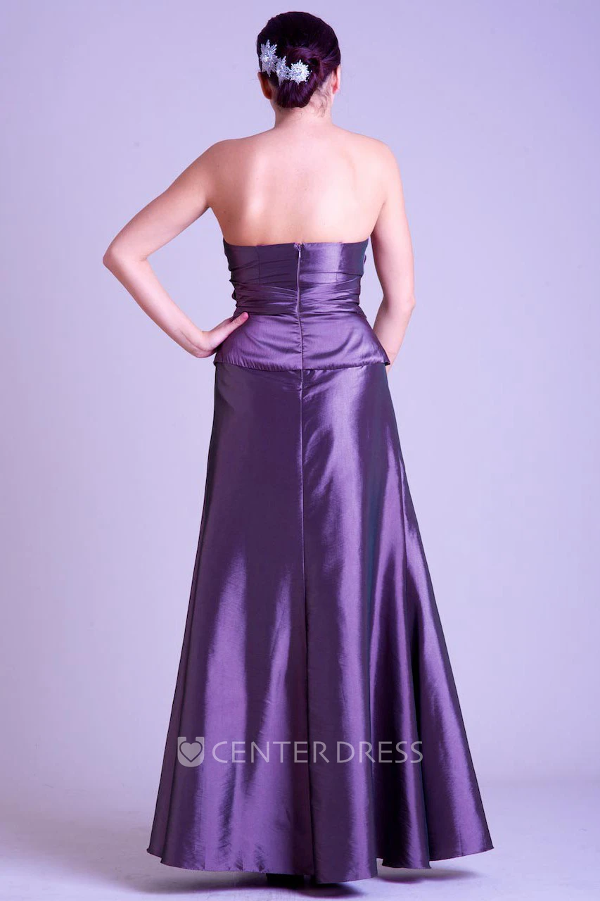 Sheath Beaded Strapless 3-4-Sleeve Long Satin Prom Dress With Cape And Flower