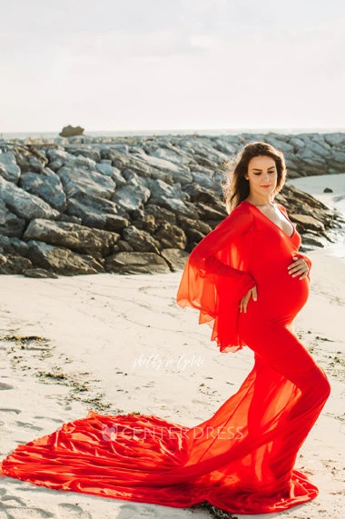 Sheath Court Train Long Sleeve Empire Maternity Dress