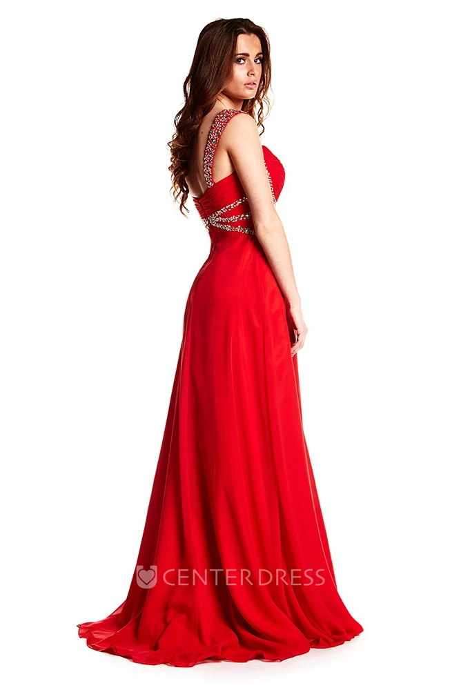 Strapped Criss-Cross Sleeveless Chiffon Prom Dress