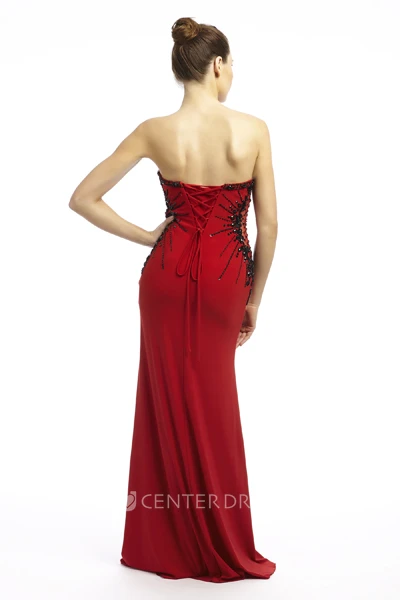 Sheath Beaded Sleeveless Floor-Length Sweetheart Chiffon Prom Dress With Sequins