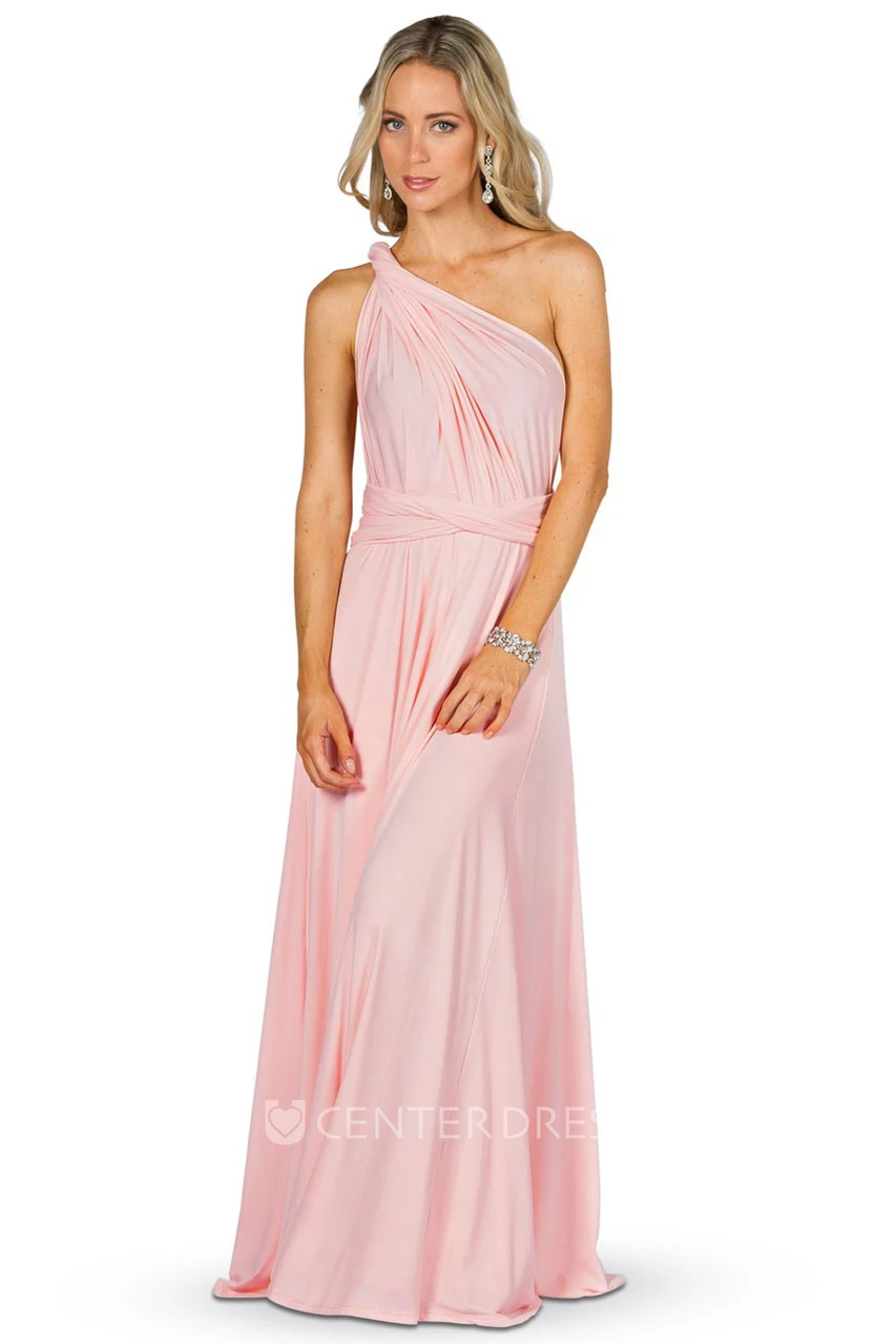 Sleeveless Long V-Neck Chiffon Convertible Bridesmaid Dress With Straps
