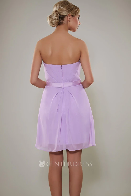 Short Bowed Strapless Chiffon Bridesmaid Dress With Criss Cross