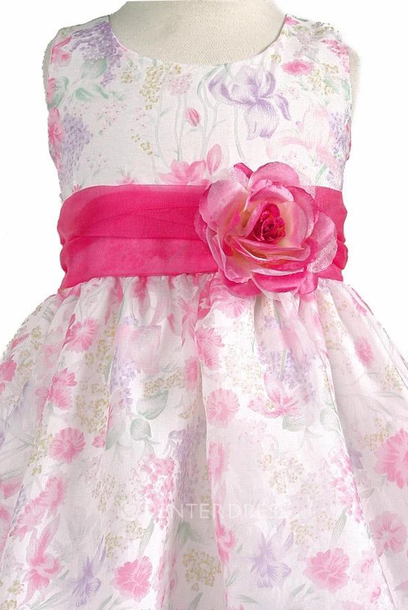 Tea-Length Floral Floral Organza Flower Girl Dress