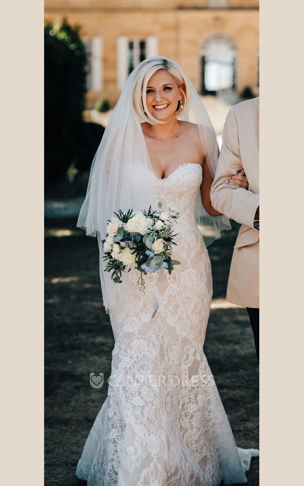 Mermaid Sweetheart Wedding Dress Neck Strapless Lace Sexy Court Train with Button Back
