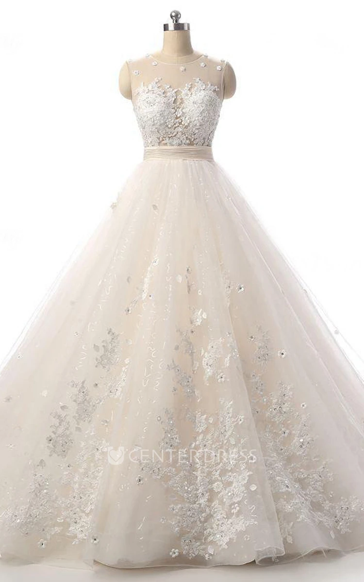 Ball Gown Court Train Lace Organza Weddig Dress