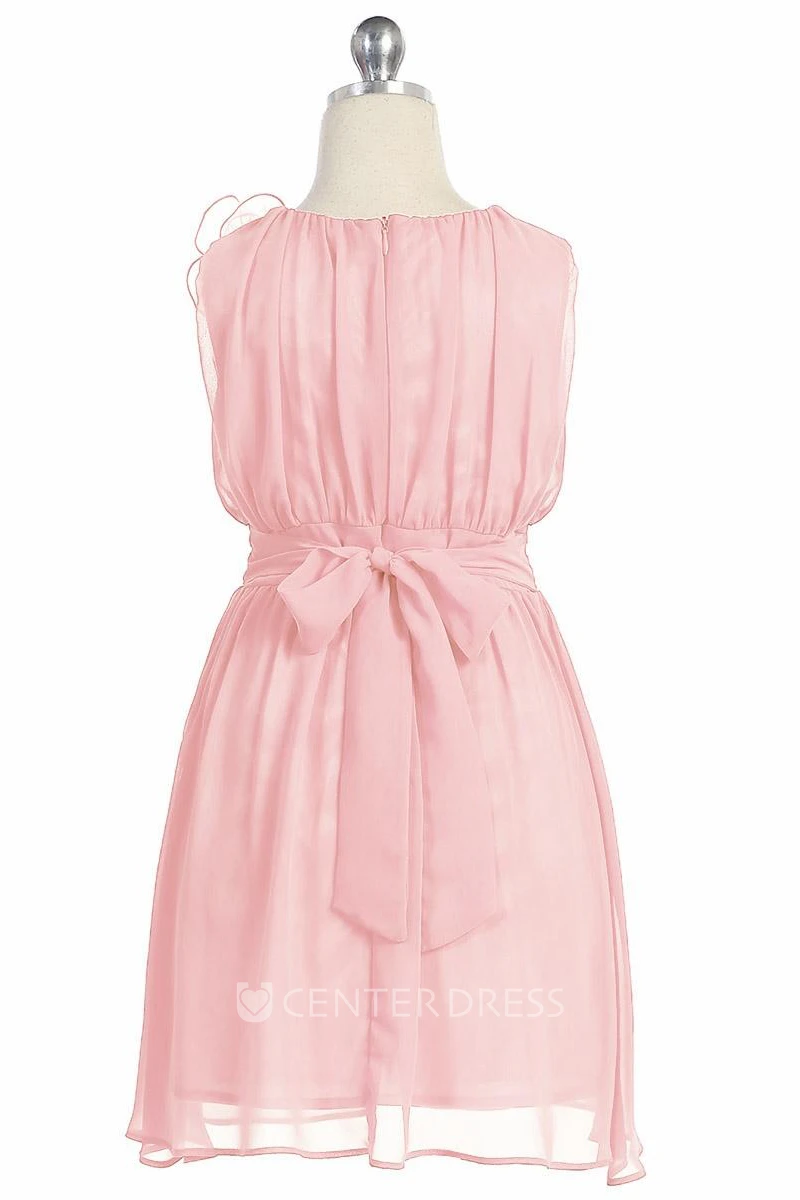 Knee-Length Floral Pleated Chiffon&Lace Flower Girl Dress