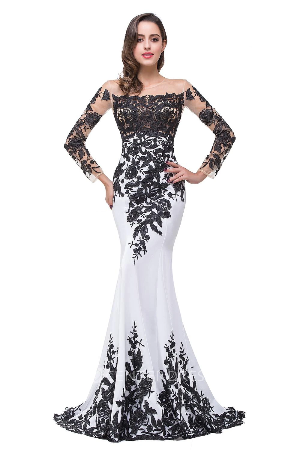 Glamorous Long Sleeve Mermaid Evening Dress Black Appliques Mother Dress
