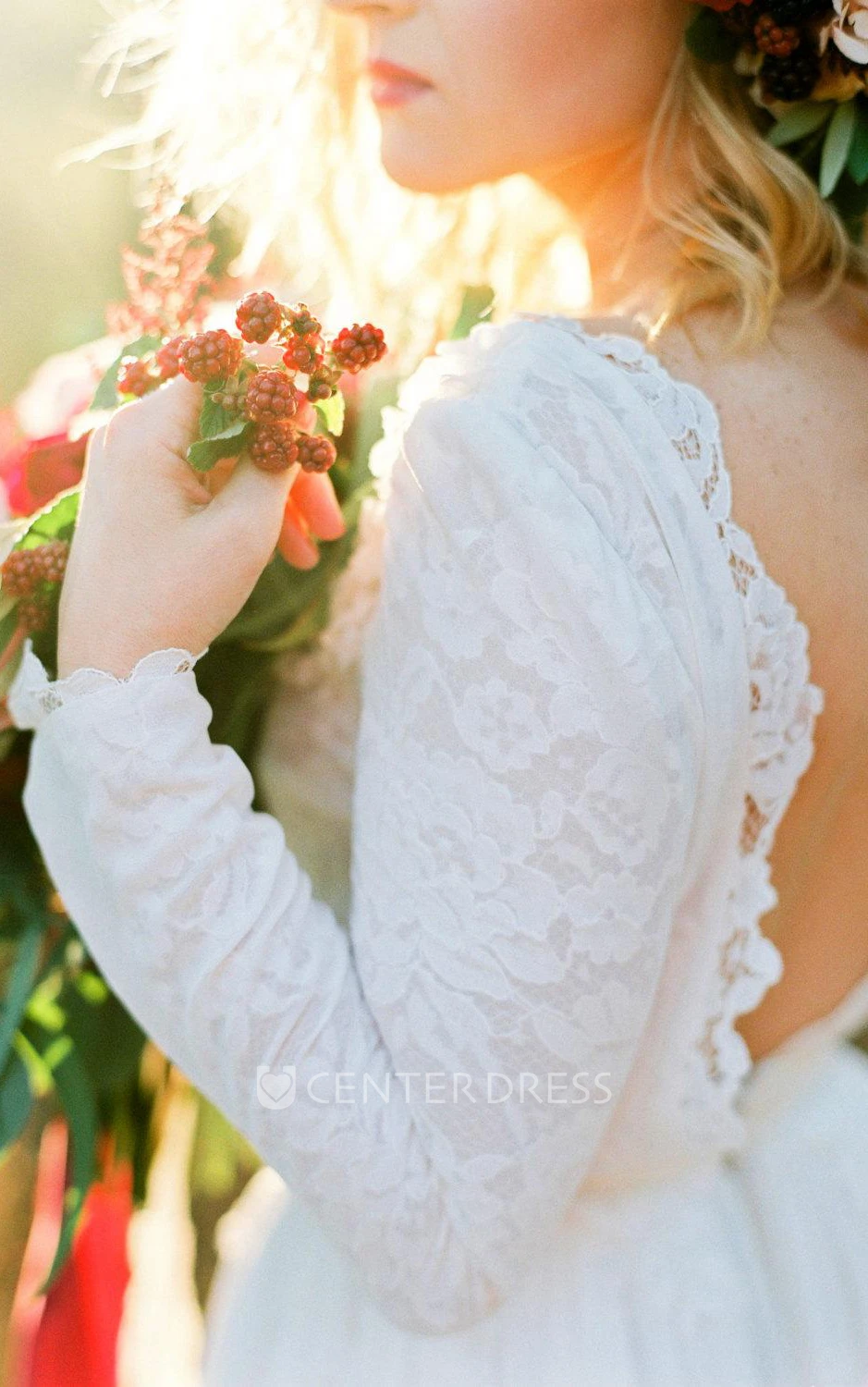 Romantic Chiffon Long A-Line Wedding Dress With Lace Bodice