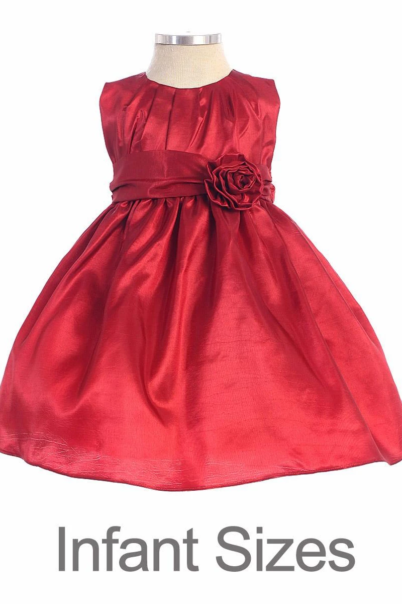 Tea-Length Pleated Taffeta Flower Girl Dress