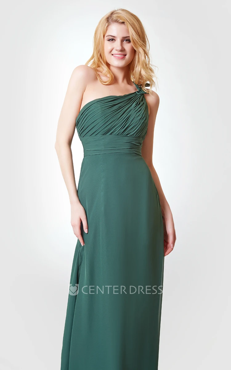 Sleeveless A-line Long Chiffon Dress With Flower