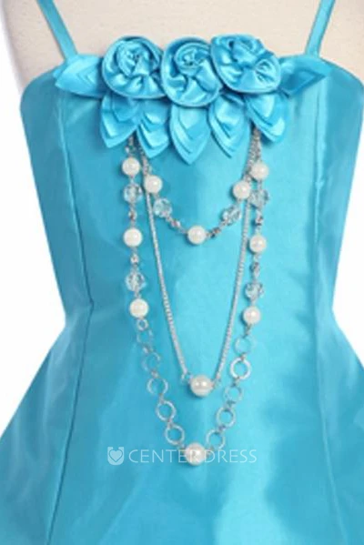 Mini Spaghetti Cape Bowed Lace Flower Girl Dress