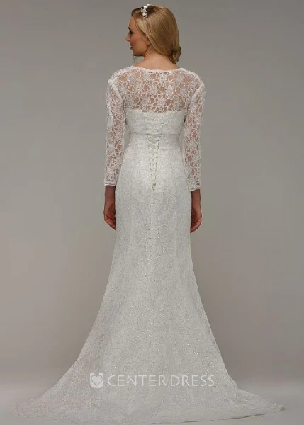 Long Sweetheart Beaded Long-Sleeve Lace Wedding Dress