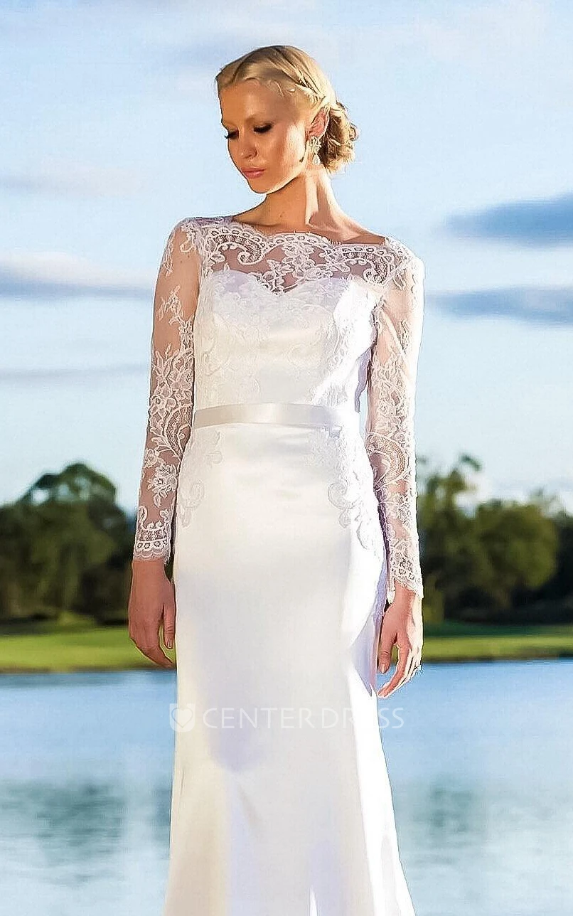 Sweetheart Lace Satin Weddig Dress With Illusion