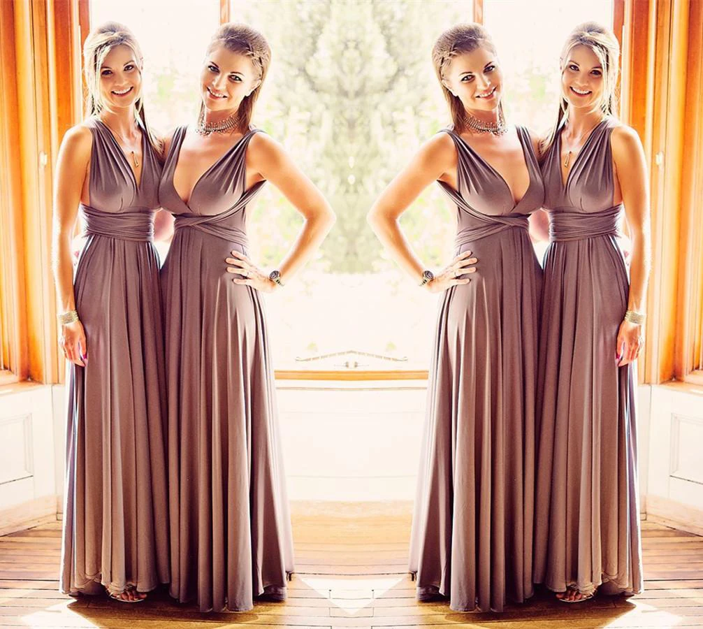 Elegant V-Neck Sleeveless Bridesmaid Dresses Long Chiffon Floor Length Ruched