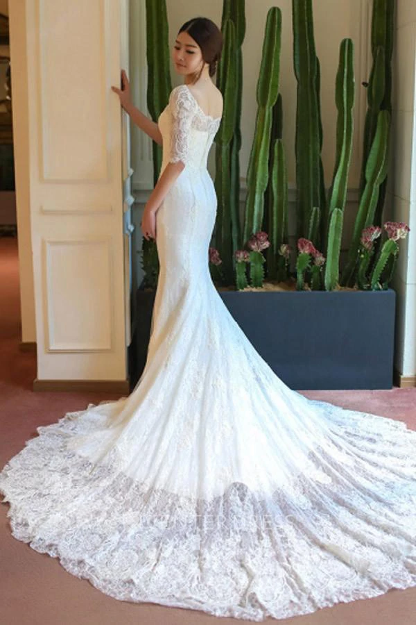 Mermaid Trumpet Off-the-shoulder Lace Zipper Wedding Dress