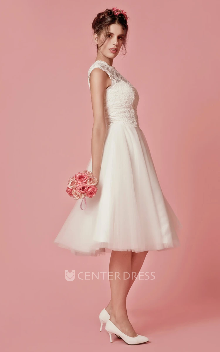 Cap Sleeved A-Line Knee Length Winter Wedding Dress With Jacket