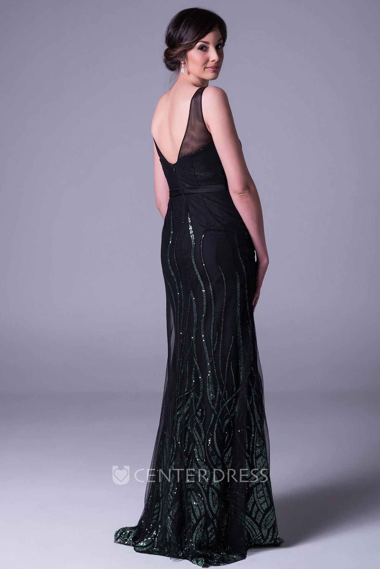 Sheath Sequined Long V-Neck Sleeveless Prom Dress With Beading