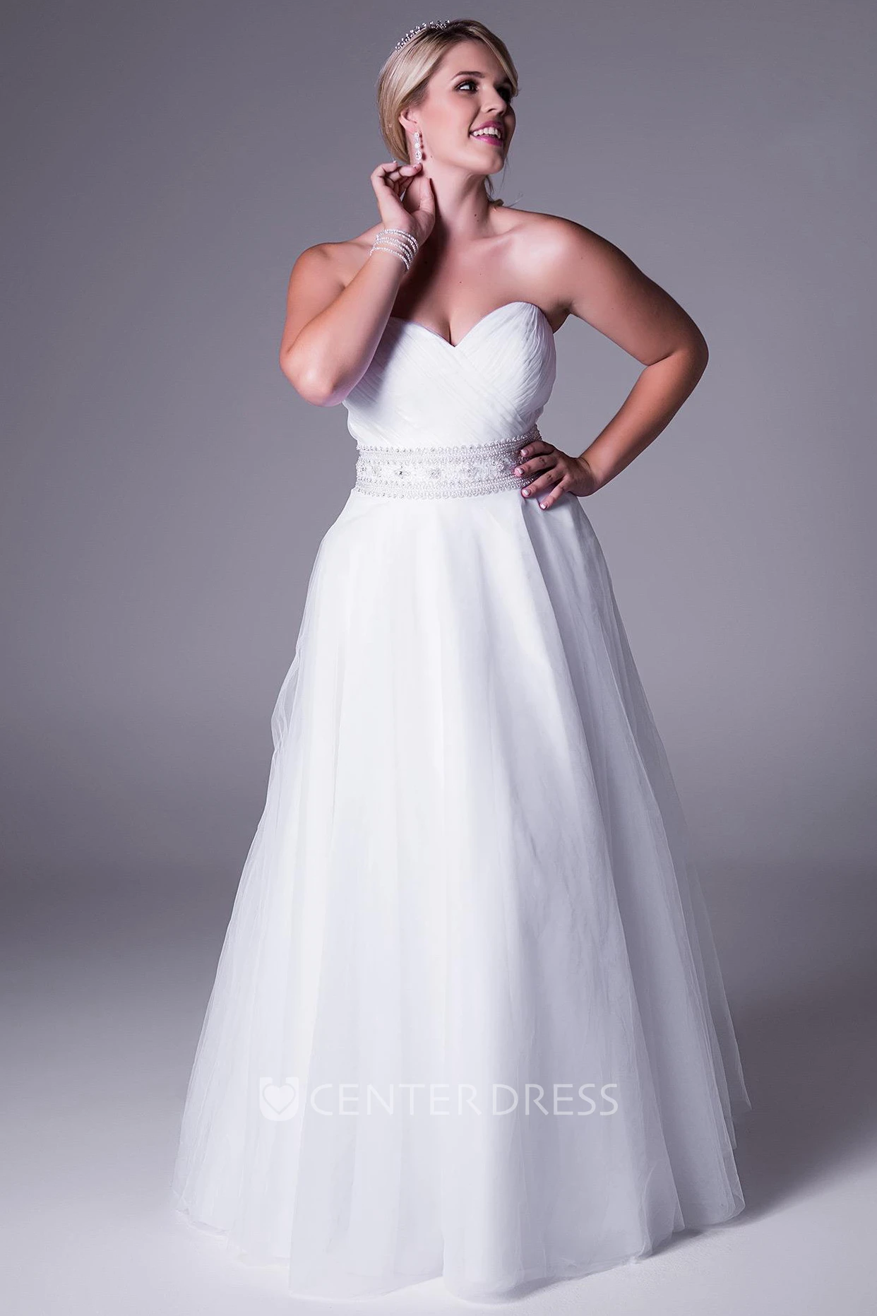 Jeweled Sweetheart Tulle Plus Size Wedding Dress With Criss Cross