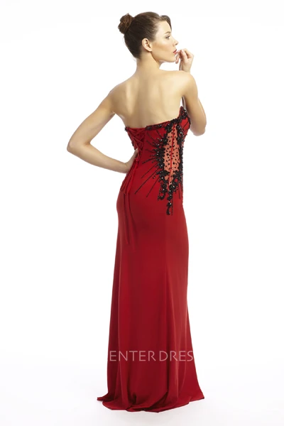 Sheath Beaded Sleeveless Floor-Length Sweetheart Chiffon Prom Dress With Sequins