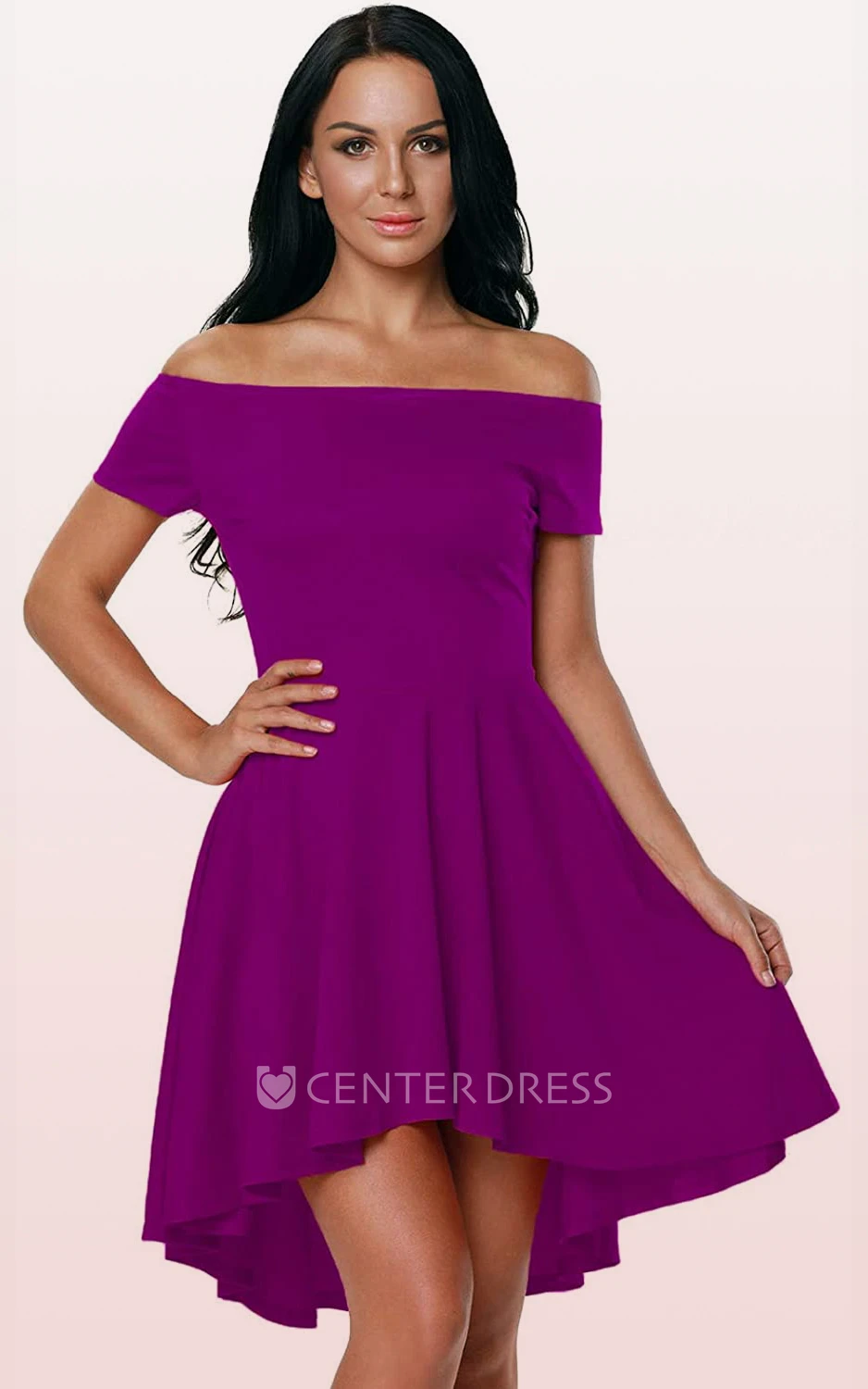 A Line Off-the-shoulder Short Sleeve Jersey Casual Dress with Pleats