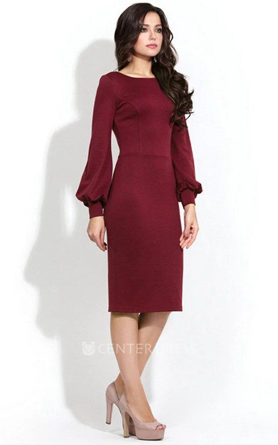 Puff Sleeve Knee-length Sheath Dress