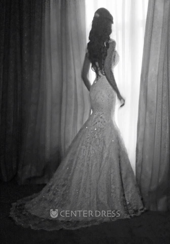 Stunning Straps Lace Mermaid Winter Wedding Dresses Beadings Sequins