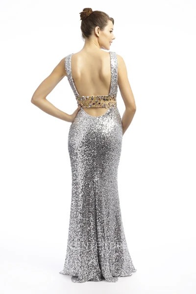 Trumpet Sleeveless Beaded V-Neck Long Sequins Prom Dress