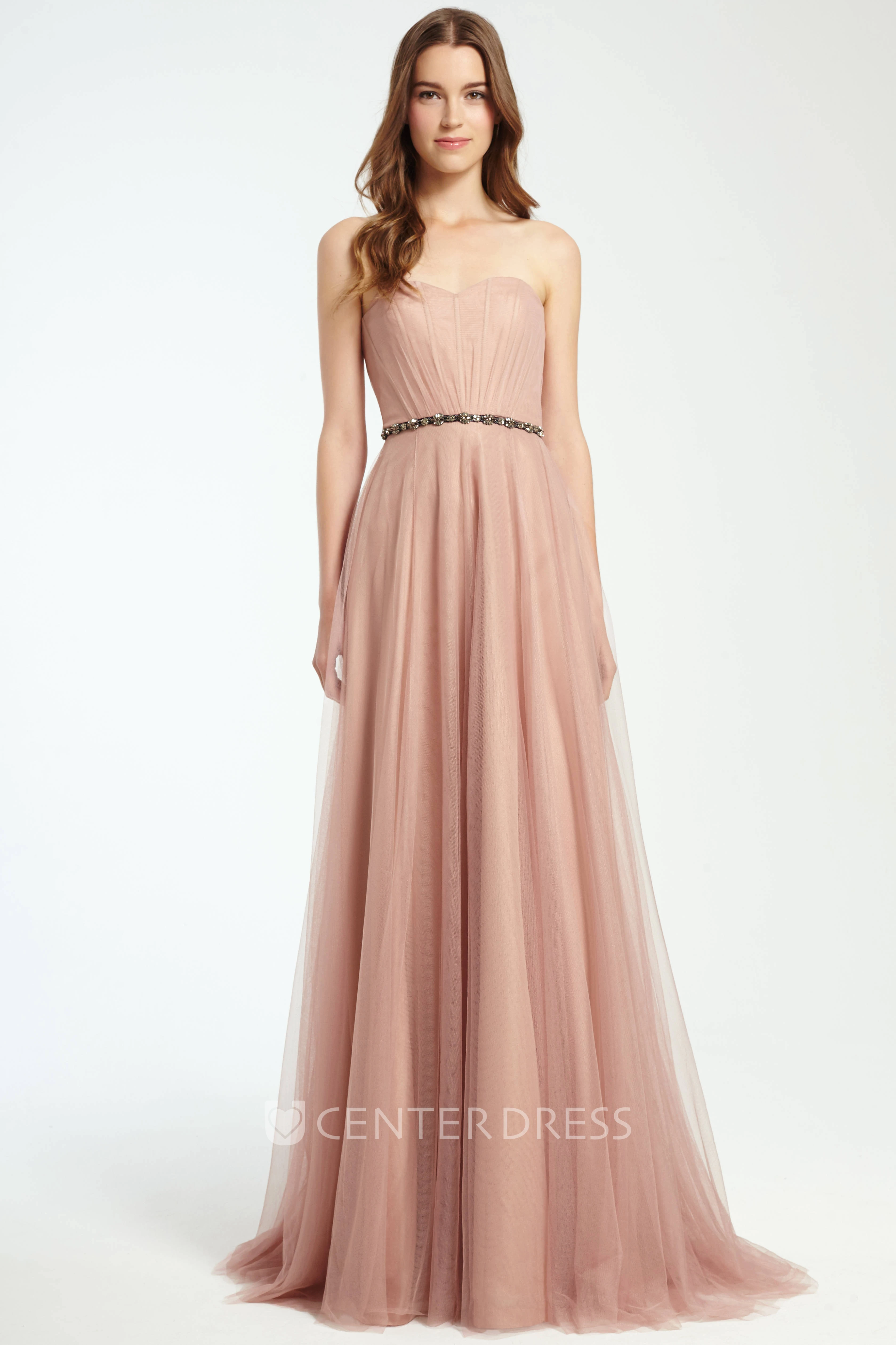 Strapless Ruched Tulle Bridesmaid Dress With Waist Jewellery