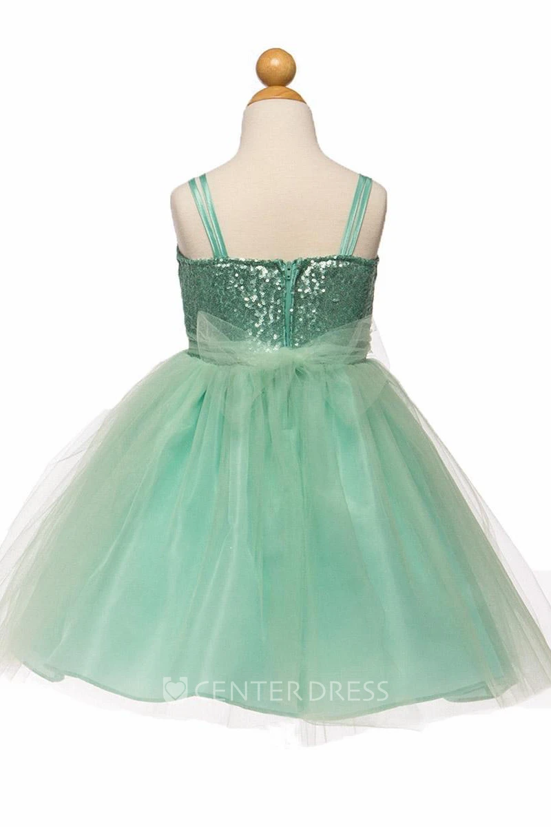 Spaghetti Midi Tulle&Sequins Flower Girl Dress