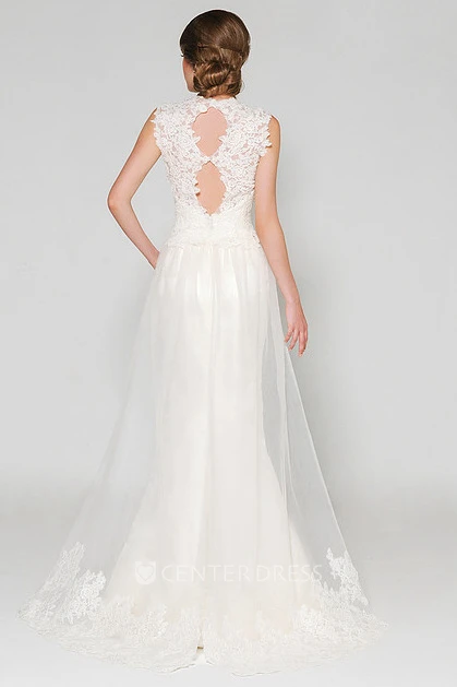 Mermaid High Neck Sleeveless Beaded Satin Wedding Dress With Keyhole