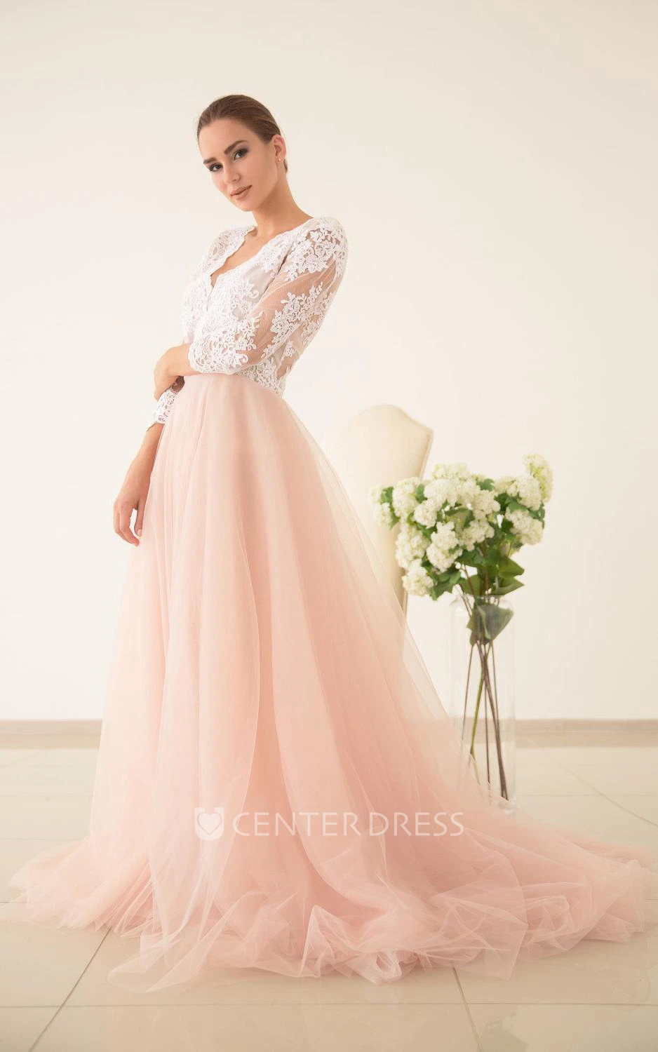 Tulle Wedding Pink Wedding Lace And Tulle Wedding Dres Wedding With Sleeved Dress