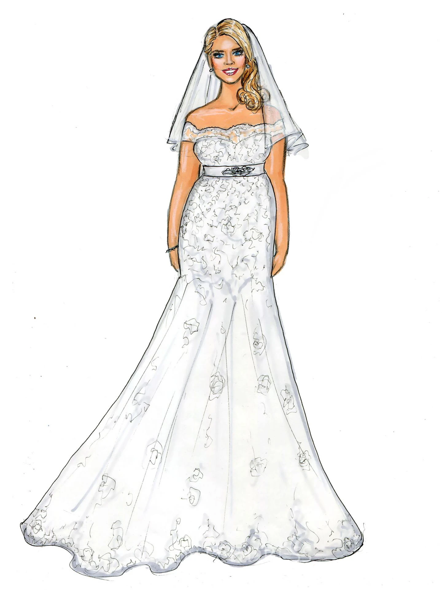 Trumpet Off-The-Shoulder Jeweled Long Lace Plus Size Spring Wedding Dress With Appliques