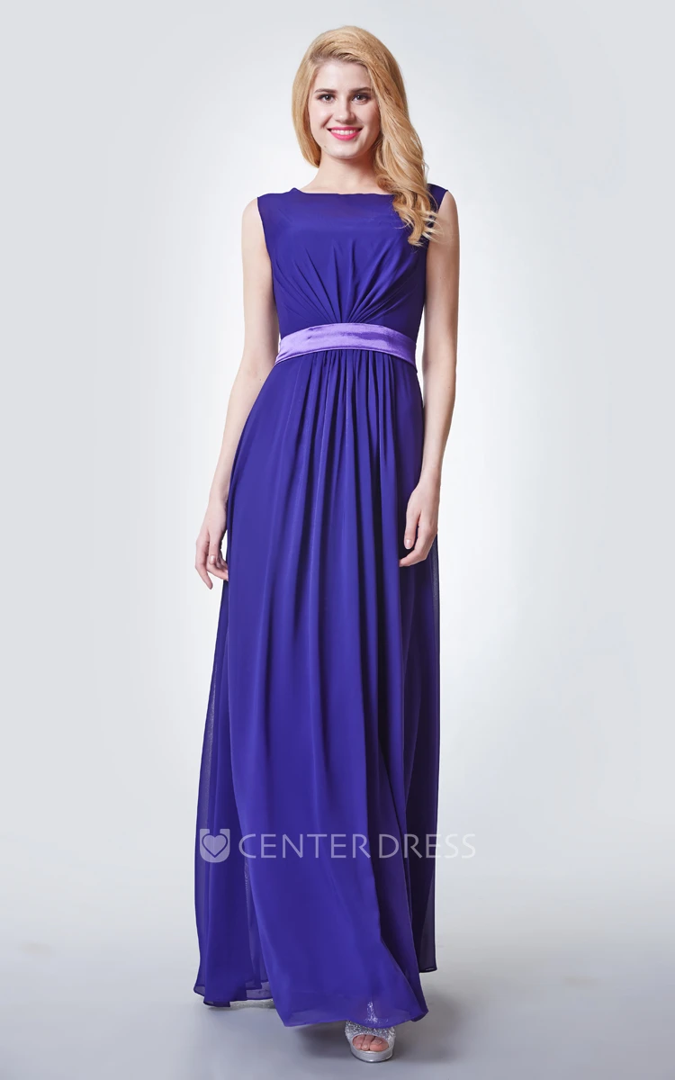 Illusion Neck A-line Chiffon Bridesmaid Dress with keyhole Back