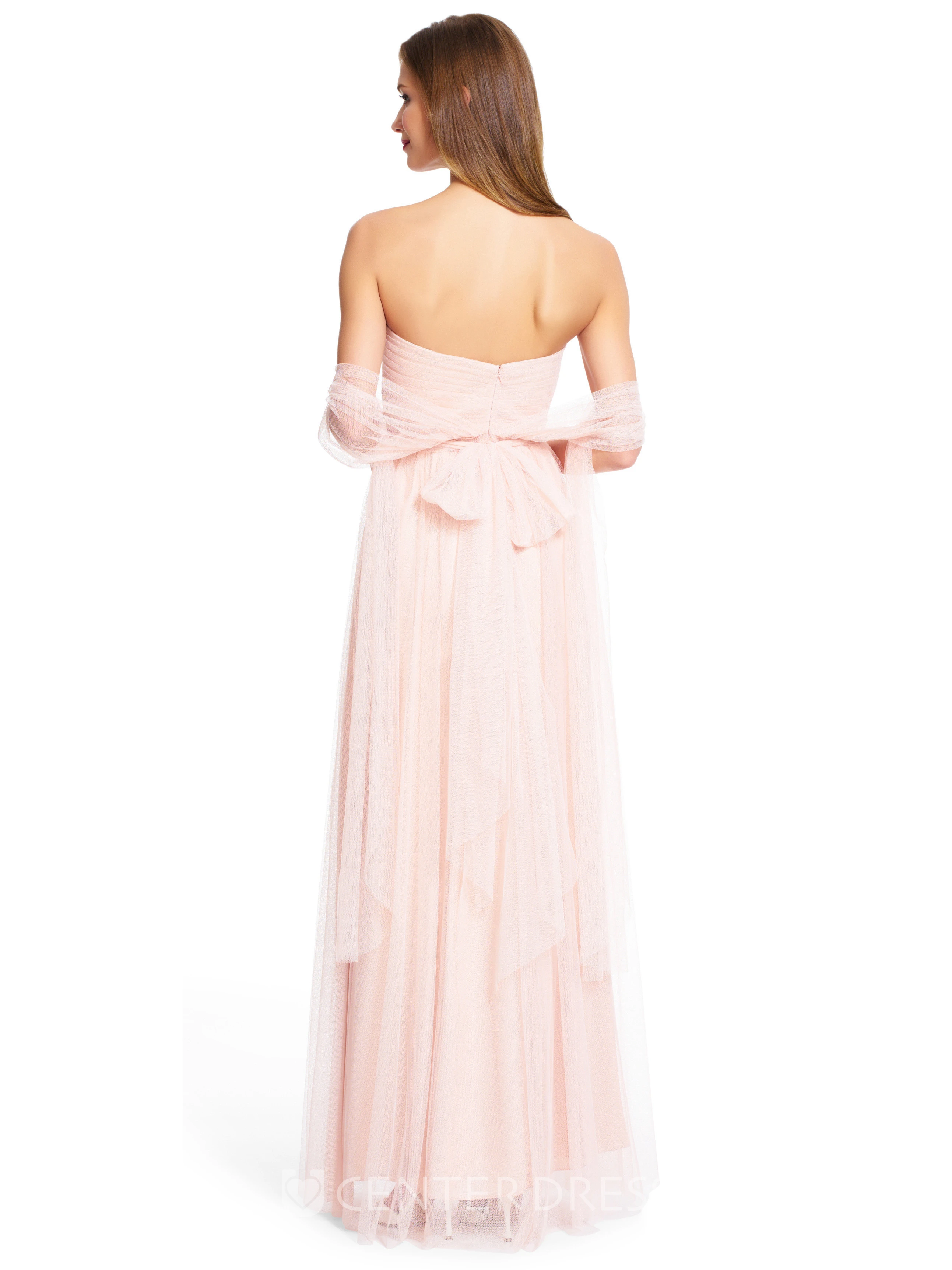 Sheath Strapped Maxi Sleeveless Tulle Bridesmaid Dress With Ruching And Zipper