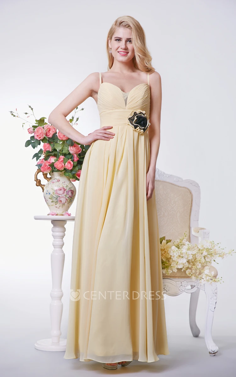 Sweetheart A-line Long Chiffon Dress With Ruching