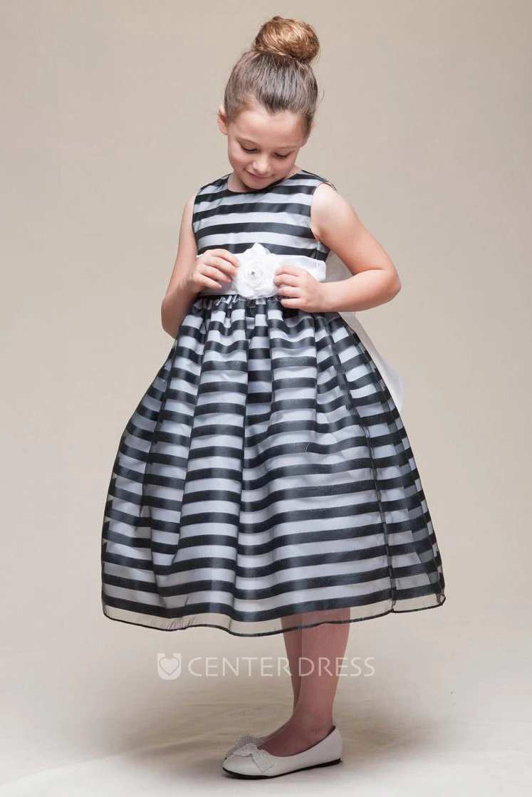 Tea-Length Tiered Organza Flower Girl Dress