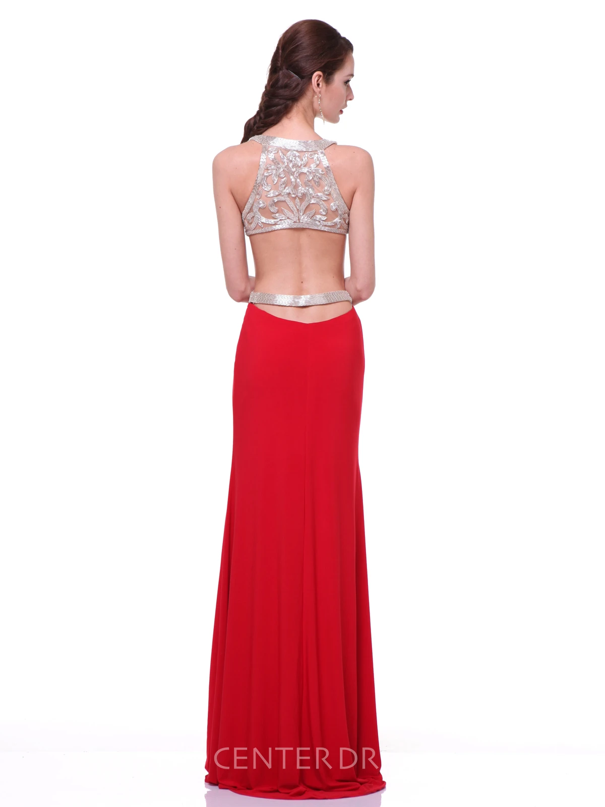 Sheath Scoop-Neck Sleeveless Jersey Dress With Sequins And Pleats