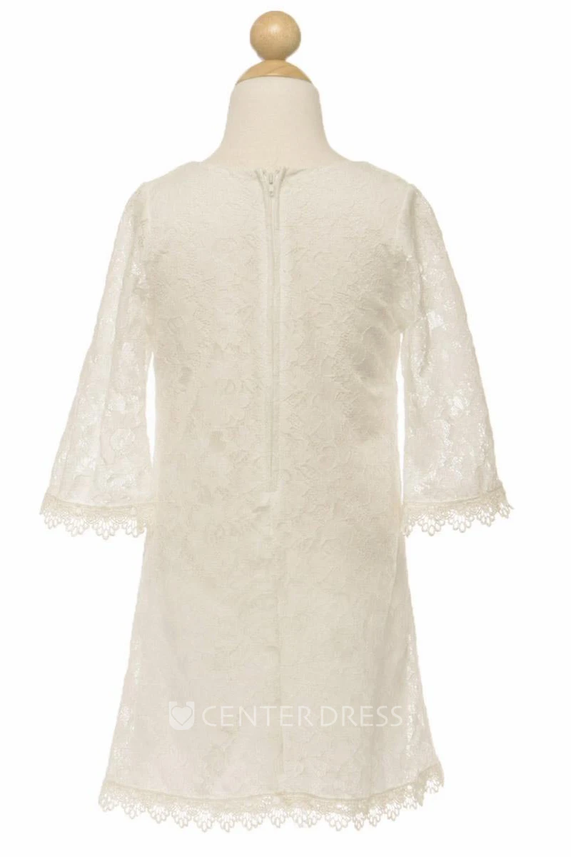 Tea-Length Scalloped Beaded Lace Flower Girl Dress