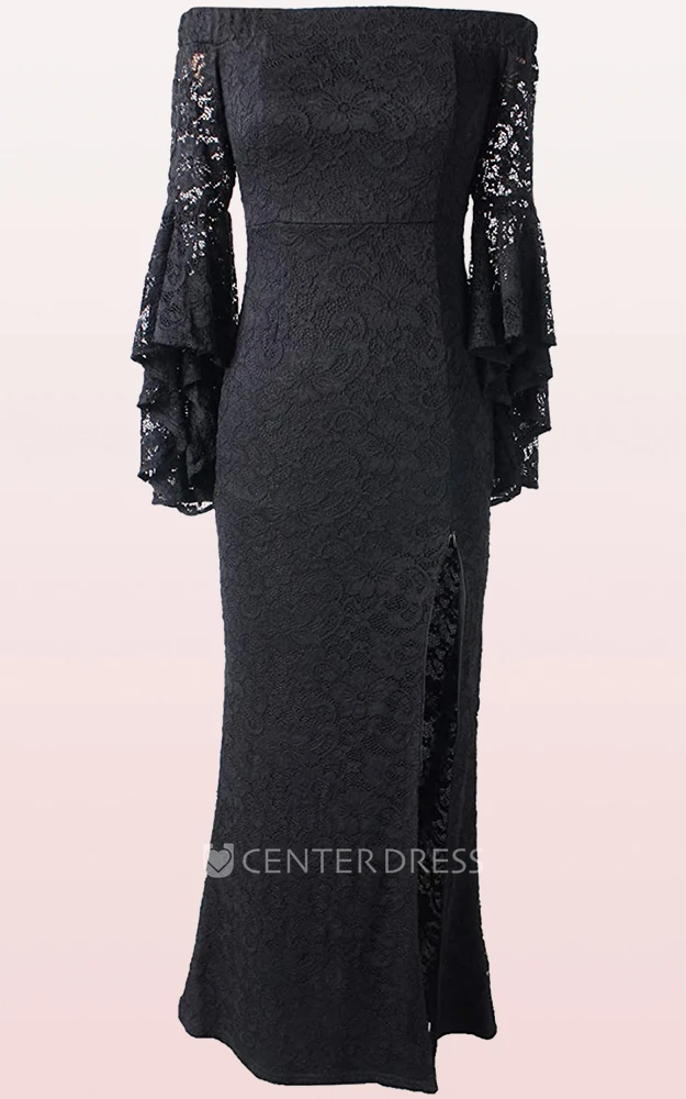 Modern Mermaid Lace Off-the-shoulder Guest Formal Dress With Split Front