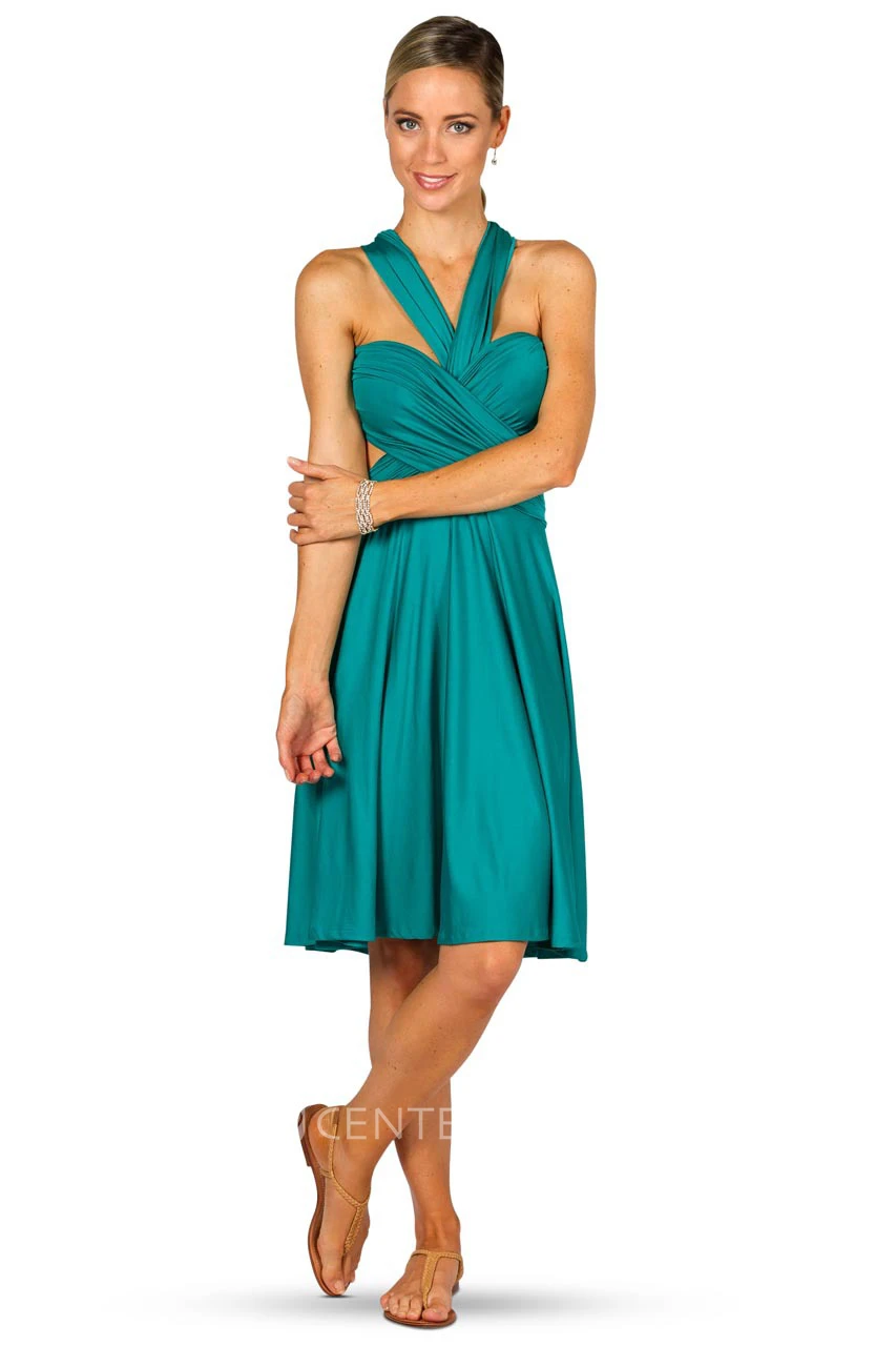 Midi Halter Ruched Jersey Convertible Bridesmaid Dress With Straps