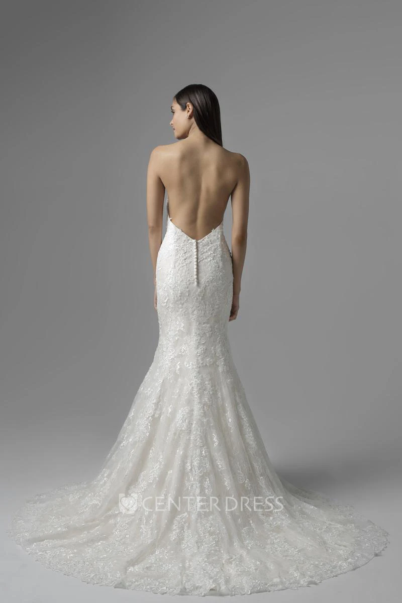 Mermaid Sleeveless Floor-Length Sweetheart Appliqued Lace Wedding Dress With Pleats And Backless Style