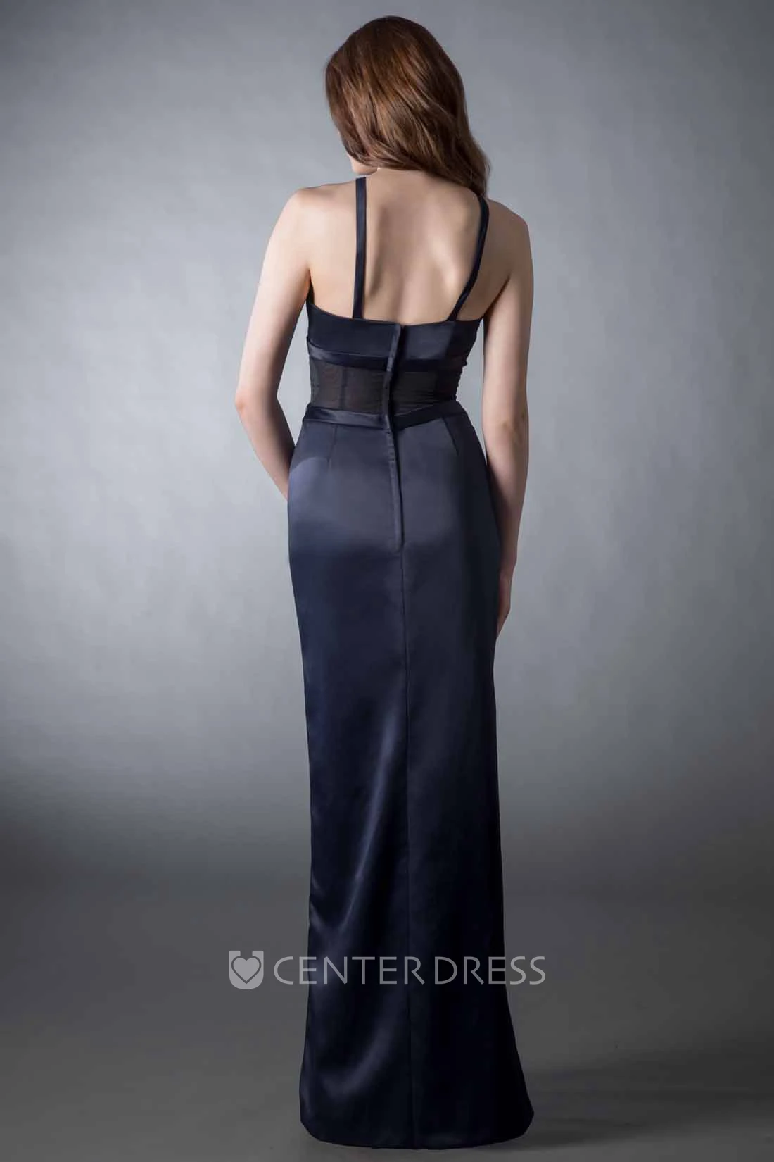 Sheath Strapped Ruched Sleeveless Satin Bridesmaid Dress
