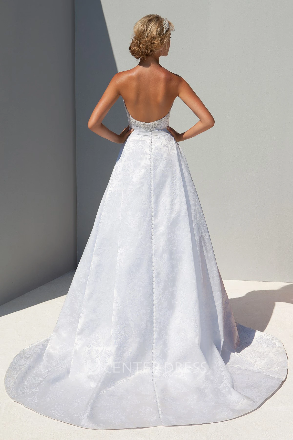 A-Line Sleeveless Floor-Length Beaded Sweetheart Satin Wedding Dress