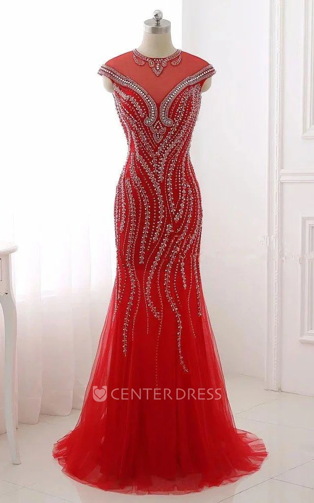 Mermaid Cap Sleeve Tulle Dress With Sequins