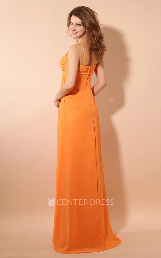 Empire Soft Flowing Fabric Pleated Dress With Ruching And Flower