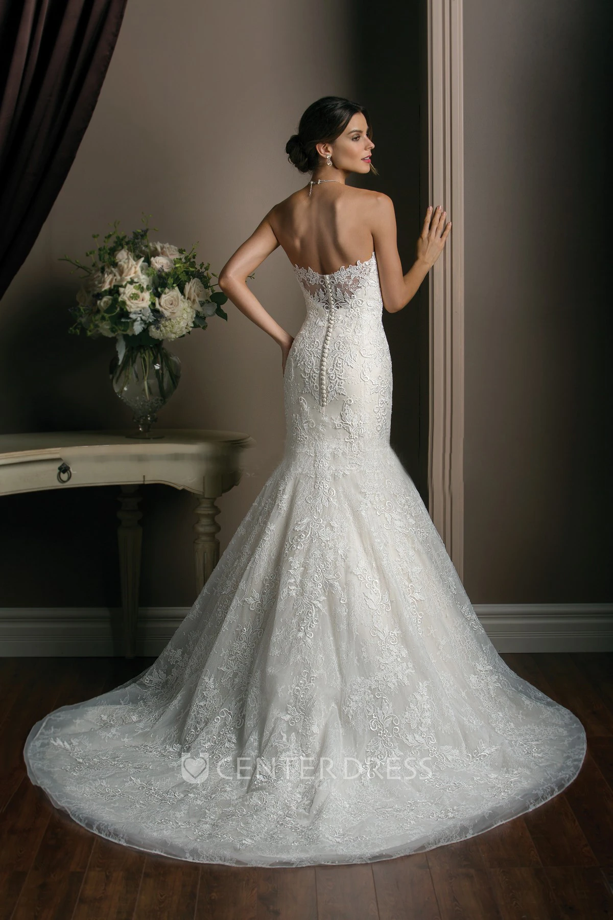Strapless Trumpet Gown With Allover Lace Appliques
