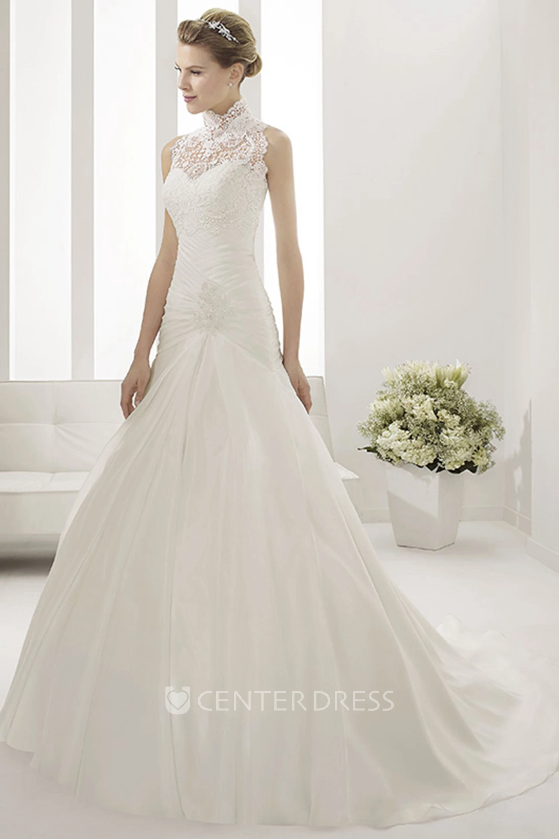 Sweetheart Mermaid Taffeta Bridal Gown With Removable Lace High-Neck Top