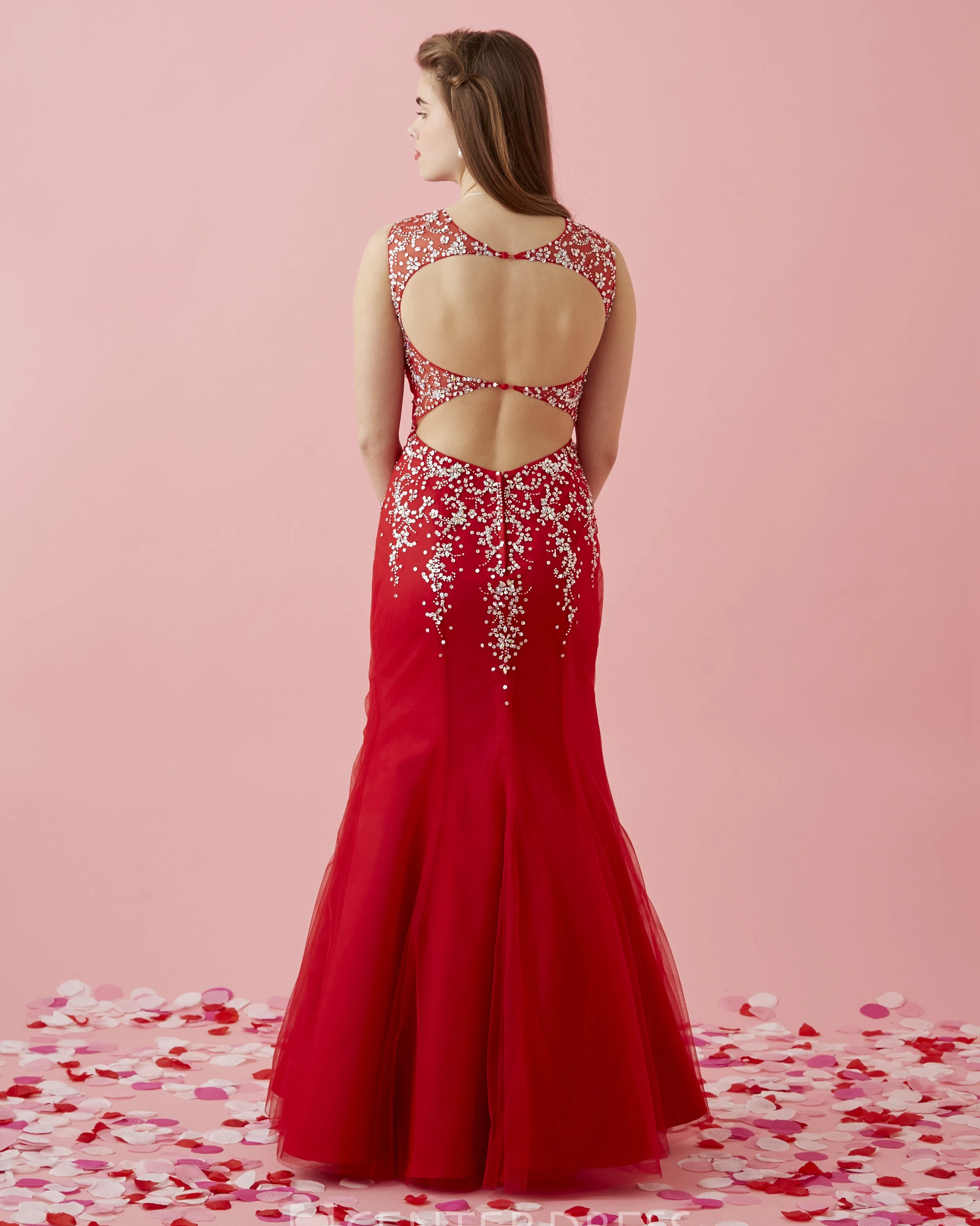 Trumpet Floor-Length Sleeveless Keyhole Dress With Beading
