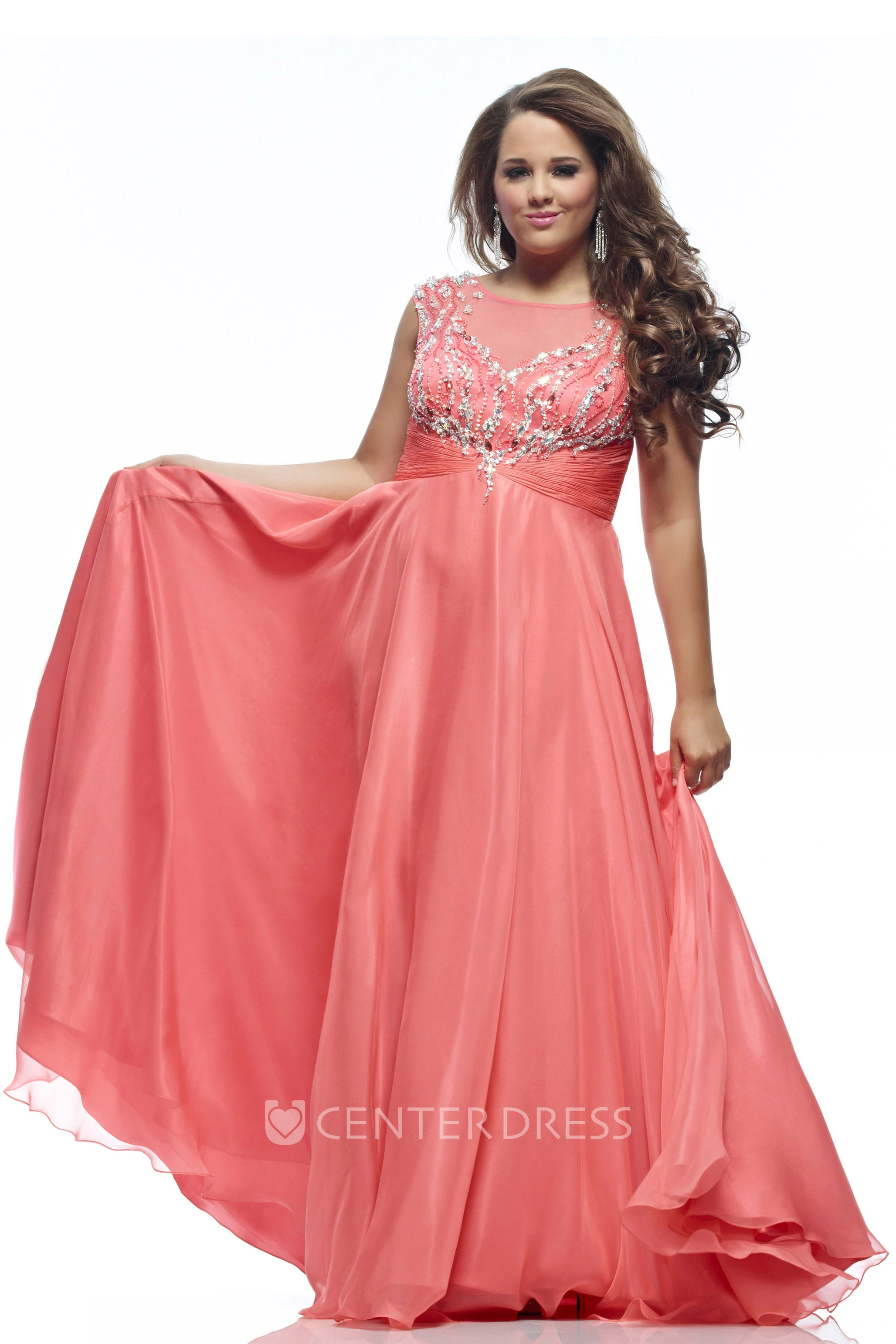 A-line Floor-length Scoop Sleeveless Jersey Beading Pleats Keyhole Dress
